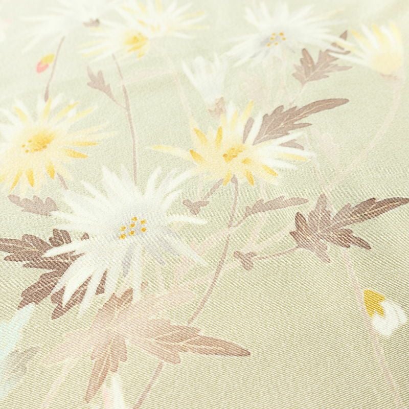 訪問着 良品 落款入り 縮緬 一つ紋付き 正絹 花柄 袷仕立て 身丈157.5cm 裄丈66.5cm リサイクル着物 着物 共八掛 入学式 卒業式 七五三 お宮参り フォーマル 緑・うぐいす色_画像8