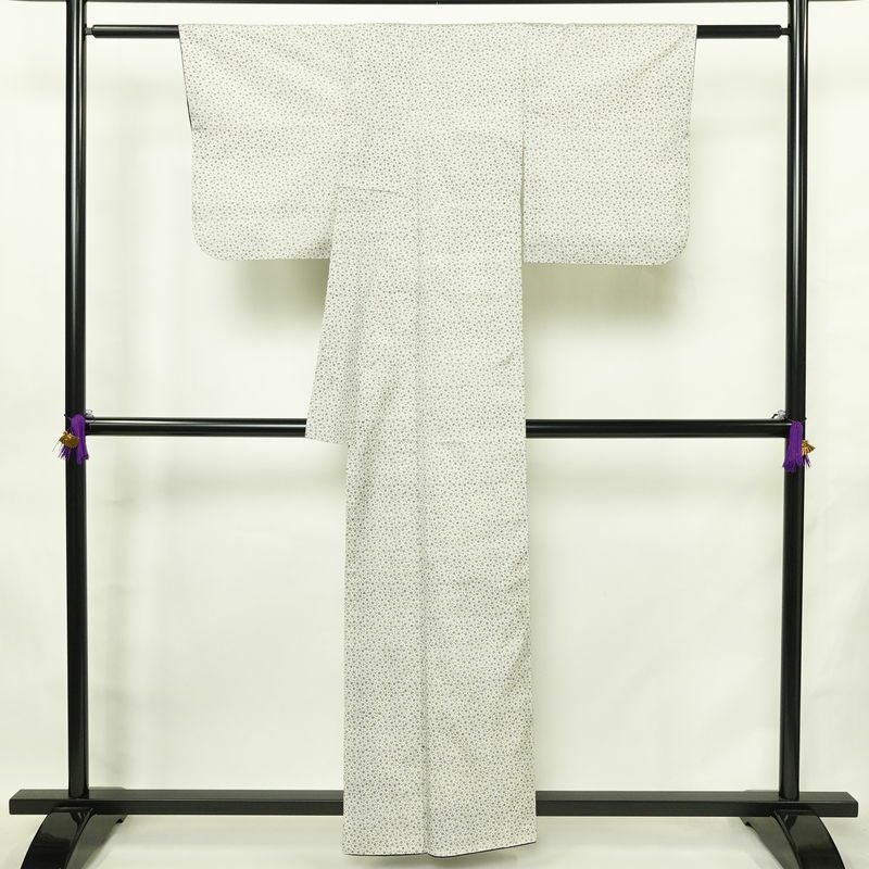 小紋 良品 総柄 正絹 花柄 袷仕立て 身丈157.5cm 裄丈63cm リサイクル着物 着物 白_画像2