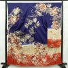 振袖 正絹 古典柄 袷仕立て 身丈162.5cm 裄丈67.5cm リサイクル着物 着物 箔 金彩 成人式 二十歳 二十歳の集い パーティー フォーマル 萩 松 菊 青・紺_画像1
