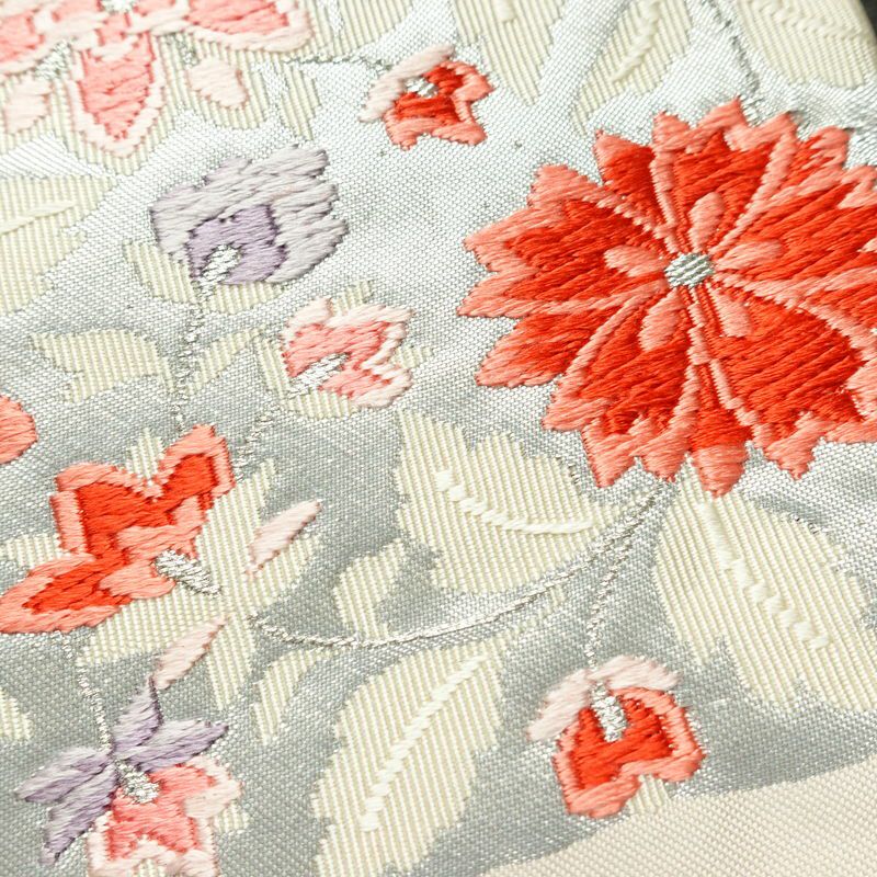 名古屋帯 太鼓柄 正絹 花柄 名古屋仕立て なごや帯 リサイクル帯 帯 箔 銀糸 上品 ピンク_画像3