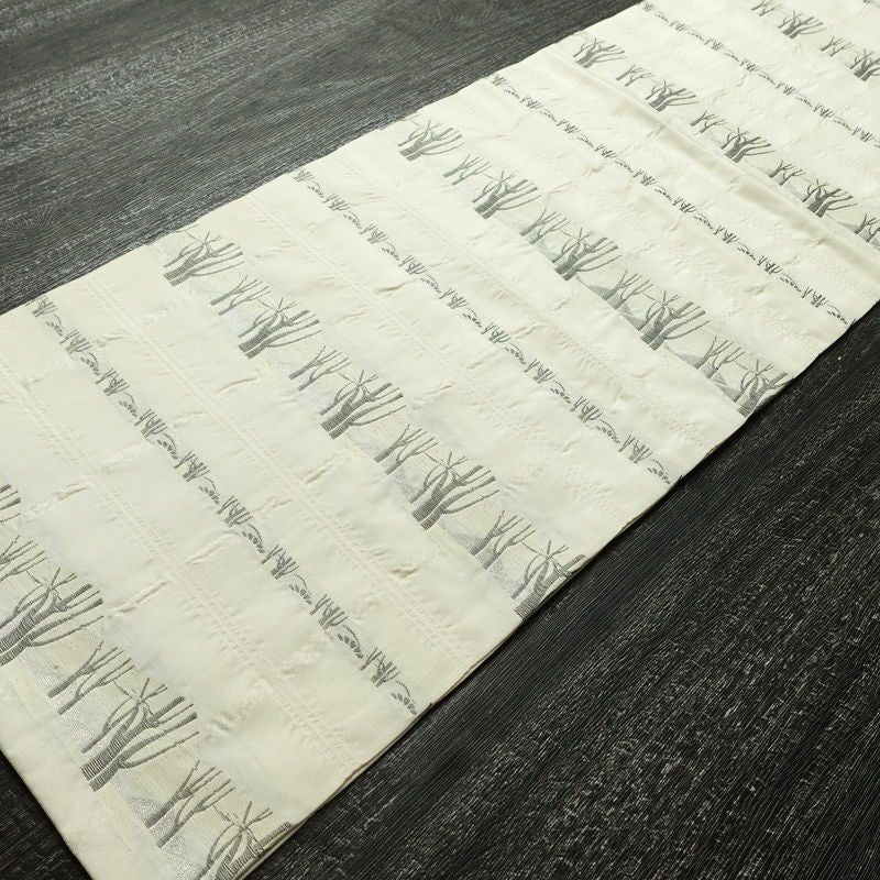 名古屋帯 六通柄 正絹 木の葉・植物柄 名古屋仕立て なごや帯 リサイクル帯 帯 白_画像9