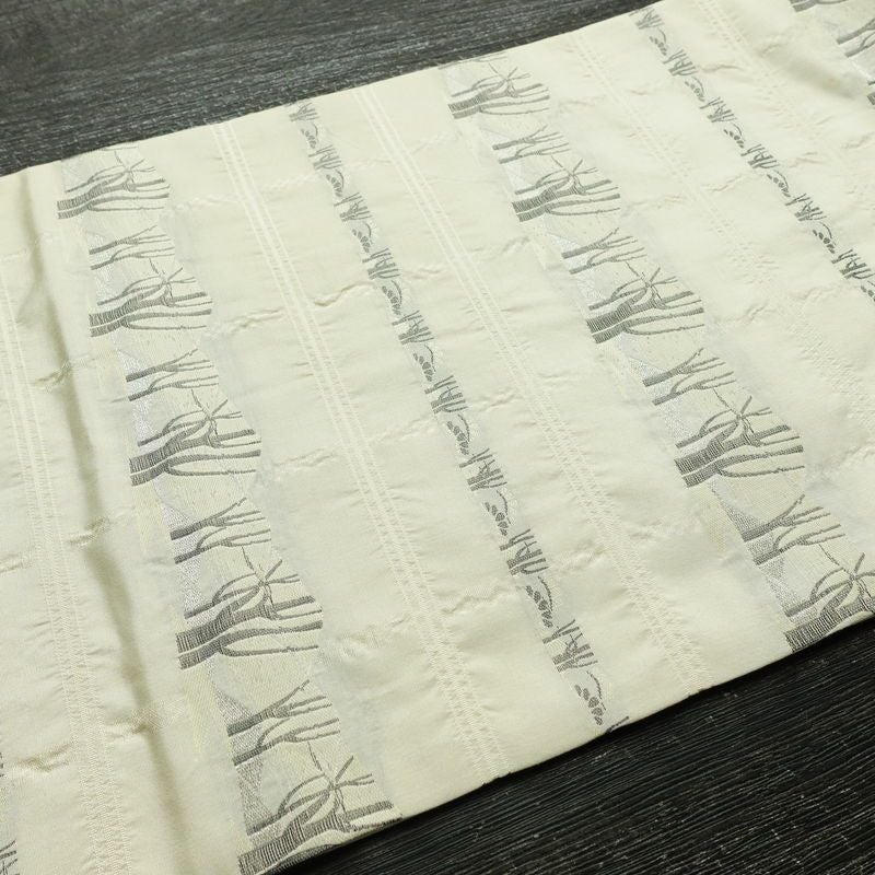 名古屋帯 六通柄 正絹 木の葉・植物柄 名古屋仕立て なごや帯 リサイクル帯 帯 白_画像11