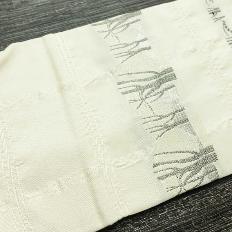 名古屋帯 六通柄 正絹 木の葉・植物柄 名古屋仕立て なごや帯 リサイクル帯 帯 白_画像14