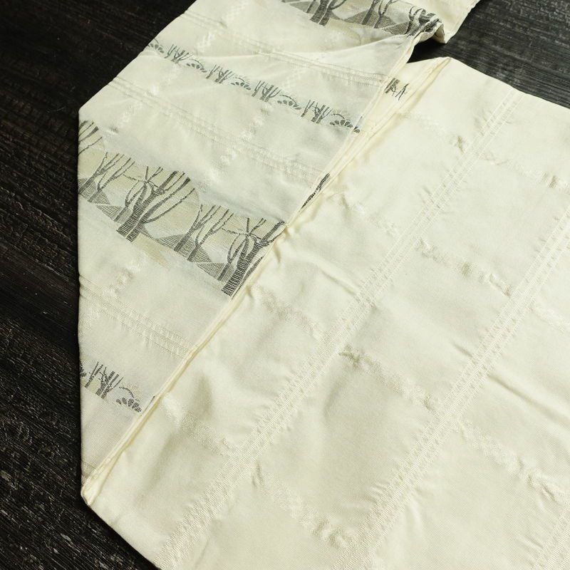 名古屋帯 六通柄 正絹 木の葉・植物柄 名古屋仕立て なごや帯 リサイクル帯 帯 白_画像19