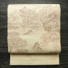 名古屋帯 太鼓柄 良品 正絹 風景柄 通し仕立て なごや帯 リサイクル帯 帯 紬地 ベージュ_画像1