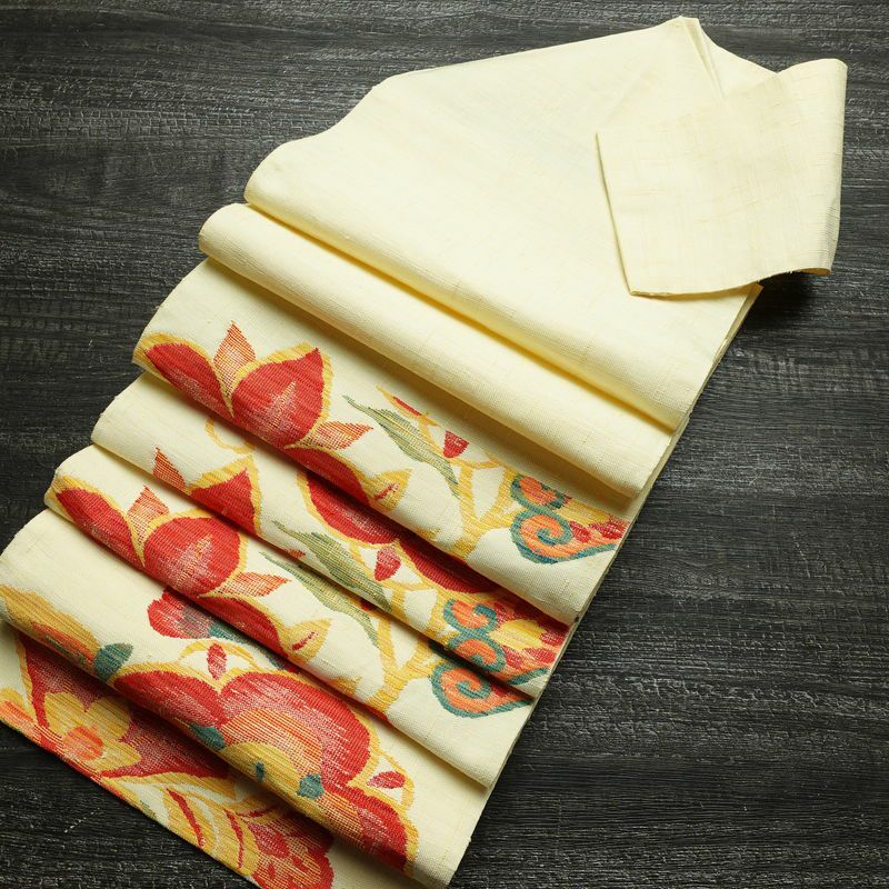 名古屋帯 六通柄 良品 正絹 花柄 松葉仕立て なごや帯 リサイクル帯 帯 紬地 クリーム_画像19