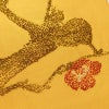 名古屋帯 太鼓柄 相良刺繍 正絹 木の葉・植物柄 名古屋仕立て なごや帯 リサイクル帯 帯 シンプル 洒落 黄・黄土色_画像5