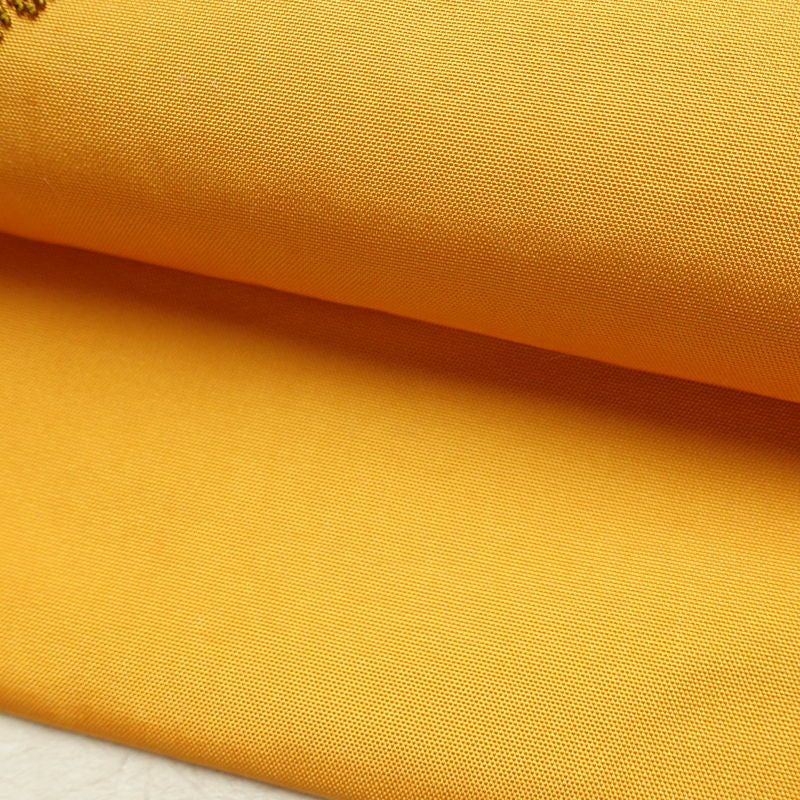 名古屋帯 太鼓柄 相良刺繍 正絹 木の葉・植物柄 名古屋仕立て なごや帯 リサイクル帯 帯 シンプル 洒落 黄・黄土色_画像8