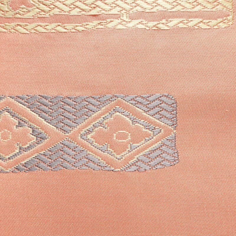 名古屋帯 太鼓柄 良品 正絹 幾何学柄・抽象柄 名古屋仕立て なごや帯 リサイクル帯 帯 金糸 ピンク_画像4