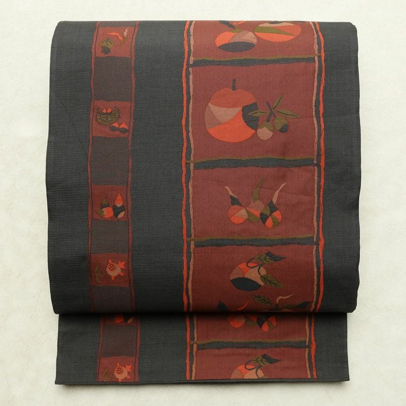 袋帯 古今絵巻 六通柄 一般用 正絹 その他の柄 リサイクル帯 帯 モダン おしゃれ グレー_画像1