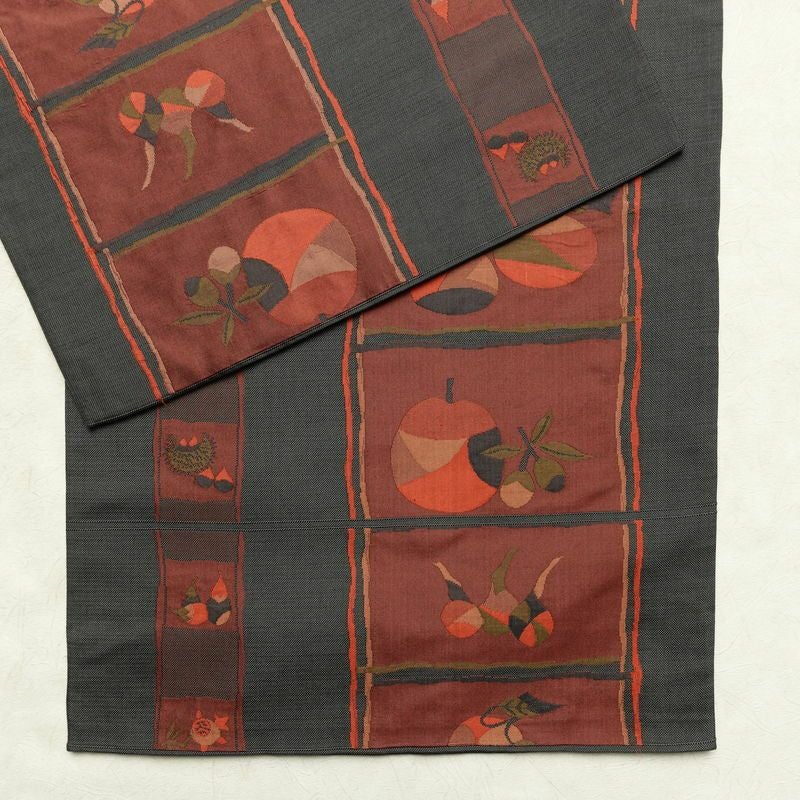 袋帯 古今絵巻 六通柄 一般用 正絹 その他の柄 リサイクル帯 帯 モダン おしゃれ グレー_画像14