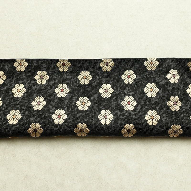 袋帯 六通柄 良品 一般用 正絹 花柄 リサイクル帯 帯 モダン 洒落 黒_画像12