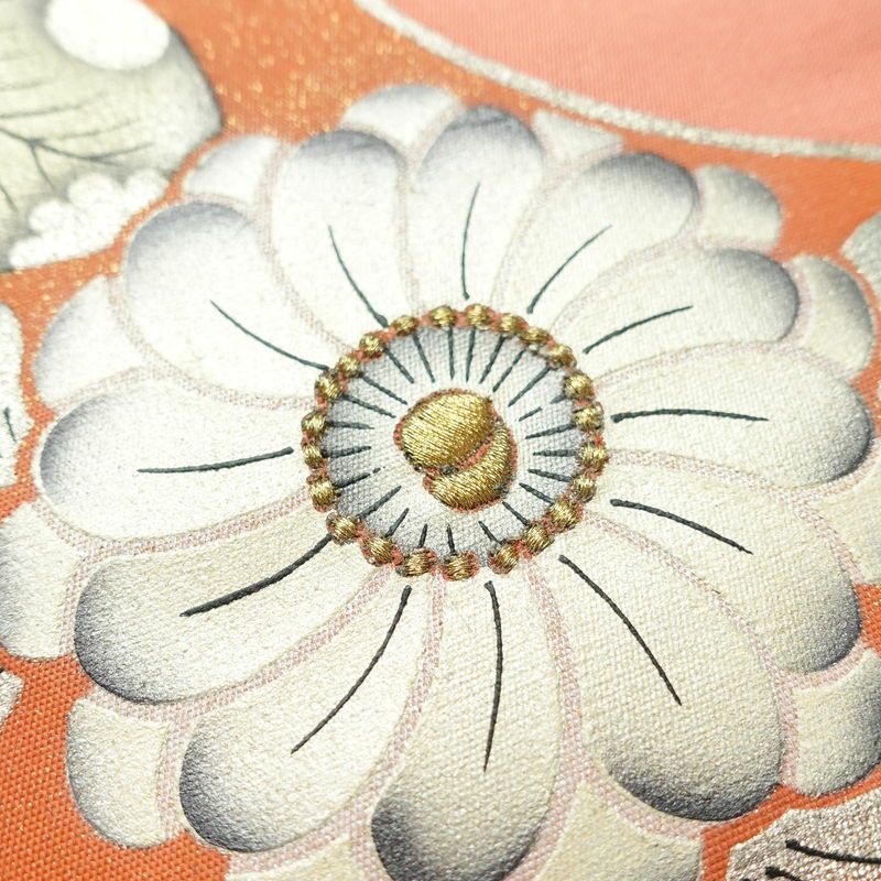 名古屋帯 太鼓柄 正絹 花柄 通し仕立て なごや帯 リサイクル帯 帯 刺繍 箔 ピンク_画像8