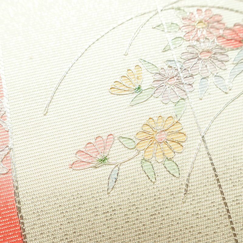 名古屋帯 太鼓柄 正絹 古典柄 名古屋仕立て なごや帯 リサイクル帯 帯 菊 白_画像6