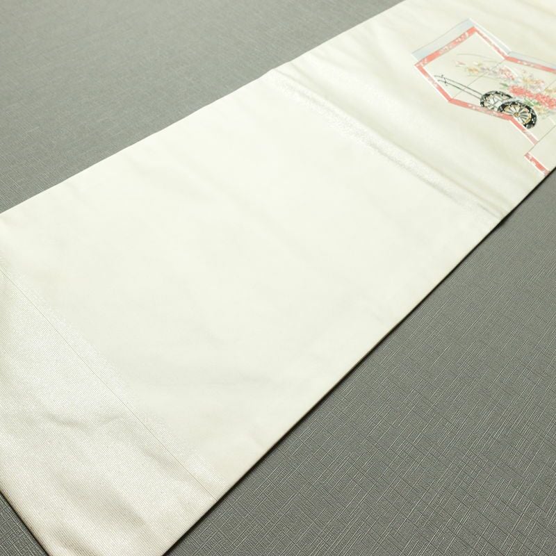 名古屋帯 太鼓柄 正絹 古典柄 名古屋仕立て なごや帯 リサイクル帯 帯 菊 白_画像9