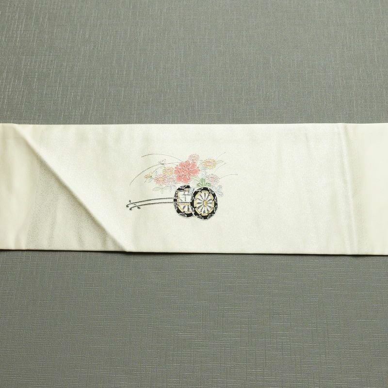名古屋帯 太鼓柄 正絹 古典柄 名古屋仕立て なごや帯 リサイクル帯 帯 菊 白_画像14