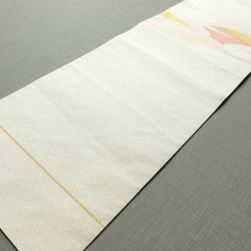 名古屋帯 太鼓柄 つづれ織 正絹 流水・波柄 松葉仕立て なごや帯 リサイクル帯 帯 シンプル 金・銀_画像9