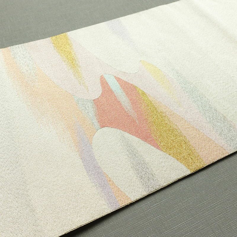 名古屋帯 太鼓柄 つづれ織 正絹 流水・波柄 松葉仕立て なごや帯 リサイクル帯 帯 シンプル 金・銀_画像12