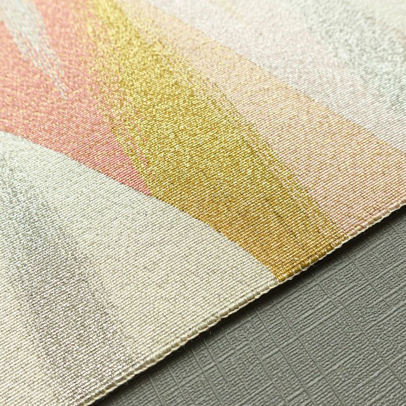 名古屋帯 太鼓柄 つづれ織 正絹 流水・波柄 松葉仕立て なごや帯 リサイクル帯 帯 シンプル 金・銀_画像13