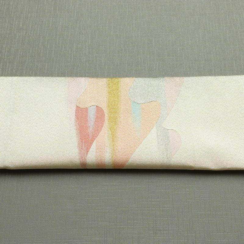 名古屋帯 太鼓柄 つづれ織 正絹 流水・波柄 松葉仕立て なごや帯 リサイクル帯 帯 シンプル 金・銀_画像15