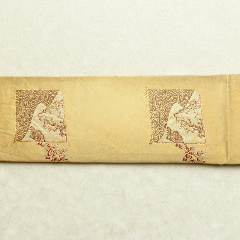 袋帯 太鼓柄 フォーマル用 正絹 古典柄 リサイクル帯 帯 箔 紅葉 梅 菖蒲 松 黄・黄土色_画像16