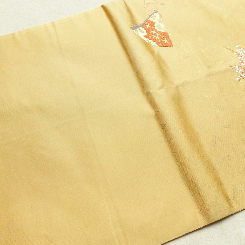 袋帯 太鼓柄 フォーマル用 正絹 古典柄 リサイクル帯 帯 箔 紅葉 梅 菖蒲 松 黄・黄土色_画像18
