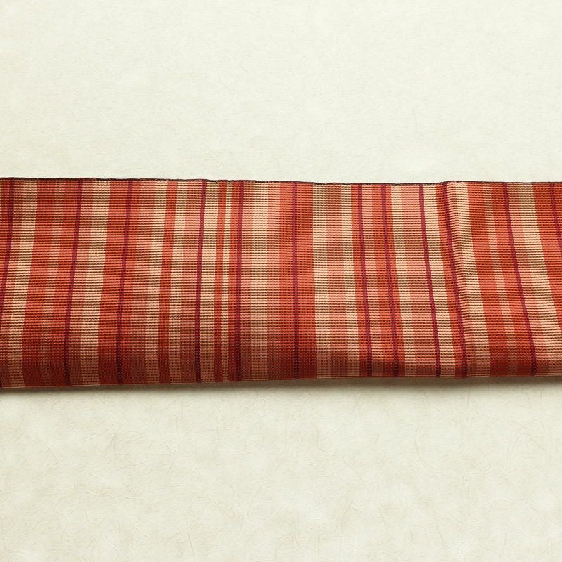 名古屋帯 六通柄 正絹 縞柄・線柄 松葉仕立て なごや帯 リサイクル帯 帯 モダン 茶_画像12