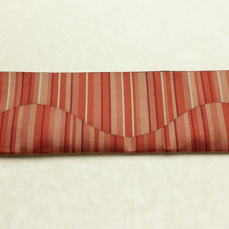 名古屋帯 六通柄 正絹 縞柄・線柄 松葉仕立て なごや帯 リサイクル帯 帯 モダン 茶_画像13