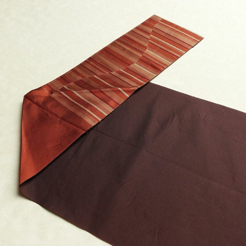 名古屋帯 六通柄 正絹 縞柄・線柄 松葉仕立て なごや帯 リサイクル帯 帯 モダン 茶_画像15