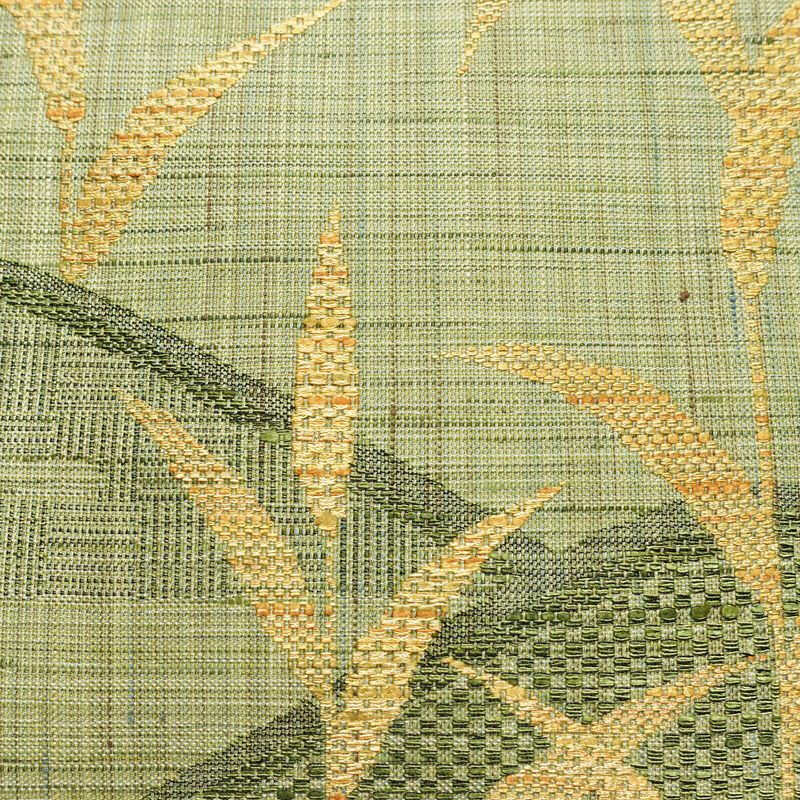 名古屋帯 六通柄 美品 正絹 木の葉・植物柄 通し仕立て なごや帯 リサイクル帯 帯 紬地 緑・うぐいす色_画像3