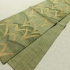 名古屋帯 六通柄 美品 正絹 木の葉・植物柄 通し仕立て なごや帯 リサイクル帯 帯 紬地 緑・うぐいす色_画像9