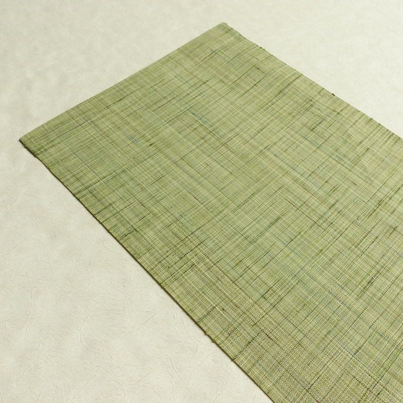 名古屋帯 六通柄 美品 正絹 木の葉・植物柄 通し仕立て なごや帯 リサイクル帯 帯 紬地 緑・うぐいす色_画像18