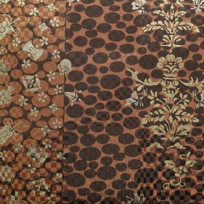 袋帯 六通柄 良品 フォーマル用 正絹 古典柄 リサイクル帯 帯 箔 パーティー モダン 茶_画像2