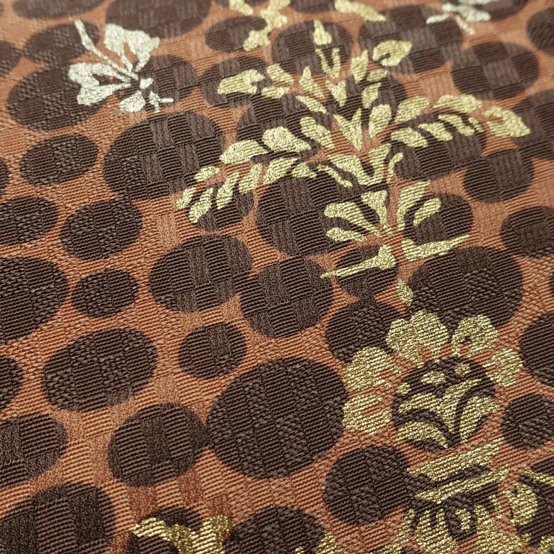 袋帯 六通柄 良品 フォーマル用 正絹 古典柄 リサイクル帯 帯 箔 パーティー モダン 茶_画像4