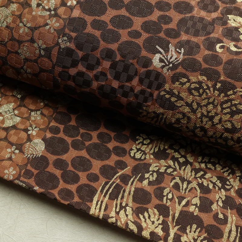 袋帯 六通柄 良品 フォーマル用 正絹 古典柄 リサイクル帯 帯 箔 パーティー モダン 茶_画像7