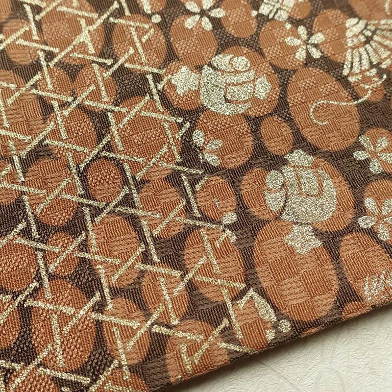 袋帯 六通柄 良品 フォーマル用 正絹 古典柄 リサイクル帯 帯 箔 パーティー モダン 茶_画像16