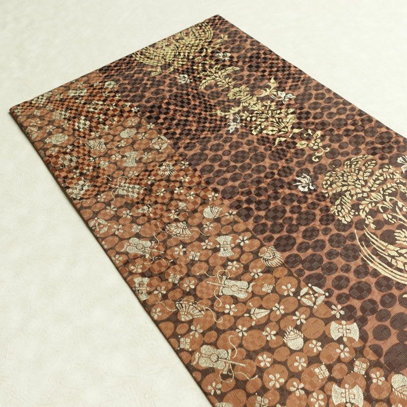 袋帯 六通柄 良品 フォーマル用 正絹 古典柄 リサイクル帯 帯 箔 パーティー モダン 茶_画像17