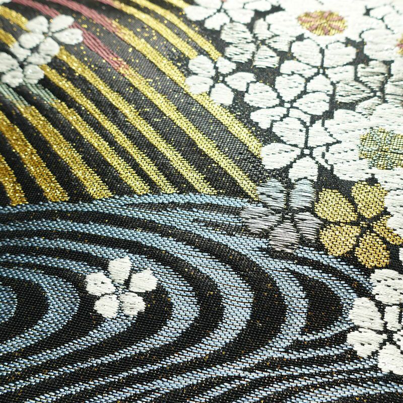 袋帯 六通柄 正絹 花柄 リサイクル帯 帯 引箔 結婚式 成人式 パーティー 華やか 桜 黒_画像4