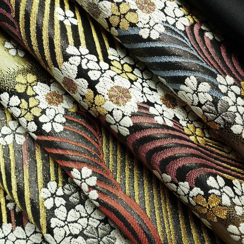 袋帯 六通柄 正絹 花柄 リサイクル帯 帯 引箔 結婚式 成人式 パーティー 華やか 桜 黒_画像18