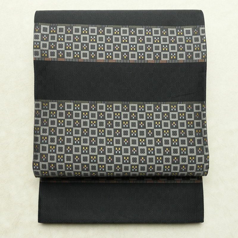 袋帯 六通柄 良品 一般用 正絹 縞柄・線柄 リサイクル帯 帯 モダン グレー_画像1