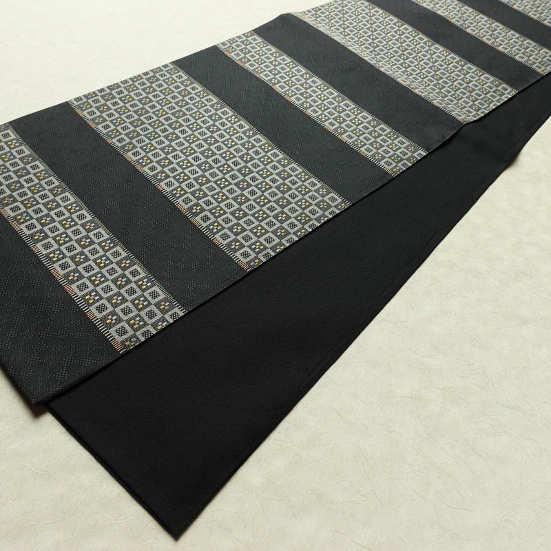 袋帯 六通柄 良品 一般用 正絹 縞柄・線柄 リサイクル帯 帯 モダン グレー_画像8