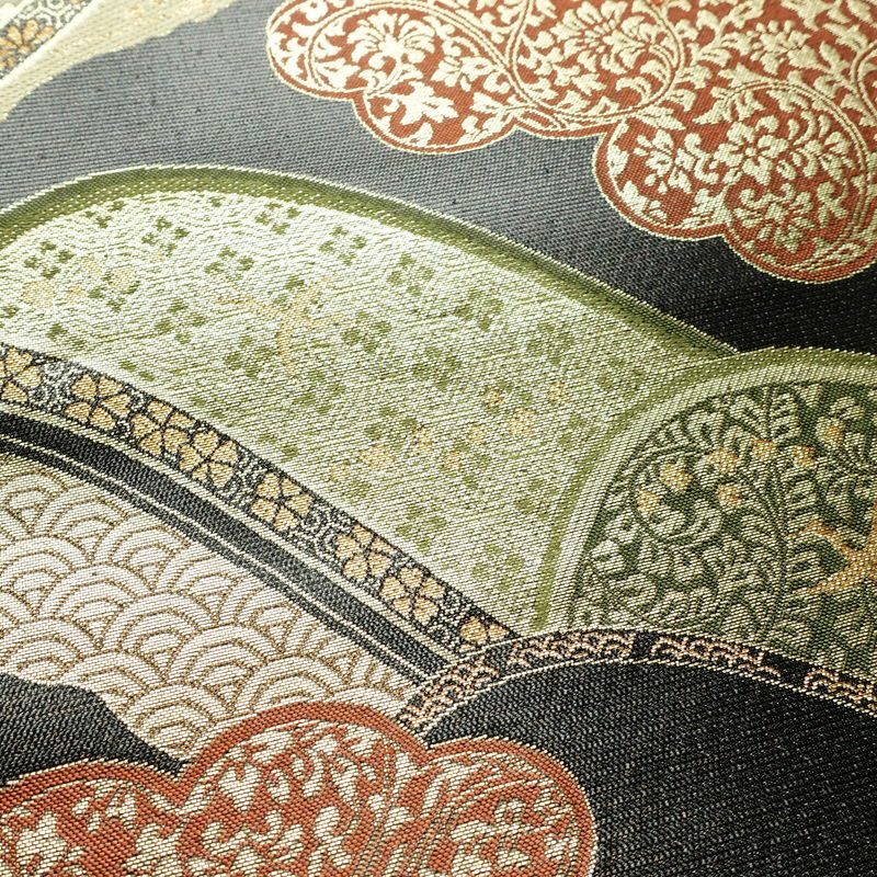 袋帯 元禄唐草文様 六通柄 美品 フォーマル用 未仕立て 正絹 古典柄 リサイクル帯 帯 箔 黒_画像3