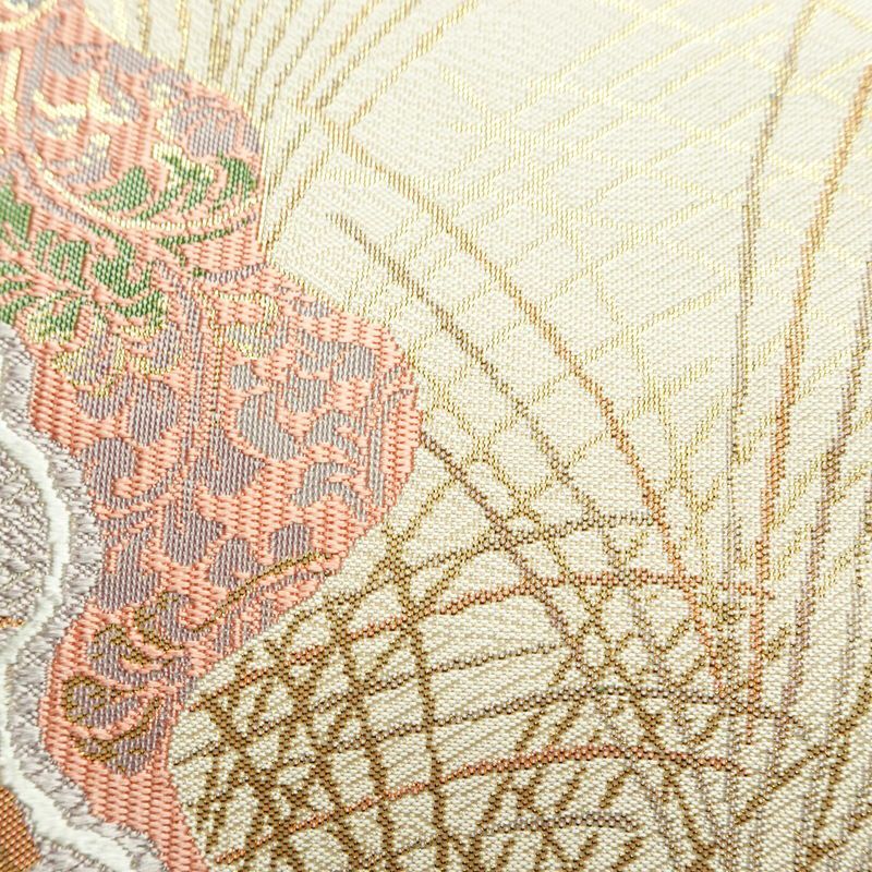 袋帯 六通柄 美品 フォーマル用 正絹 木の葉・植物柄 リサイクル帯 帯 箔 入学式 卒業式 結婚式 七五三 お宮参り 四季花 紅葉 松 桜 ベージュ_画像4