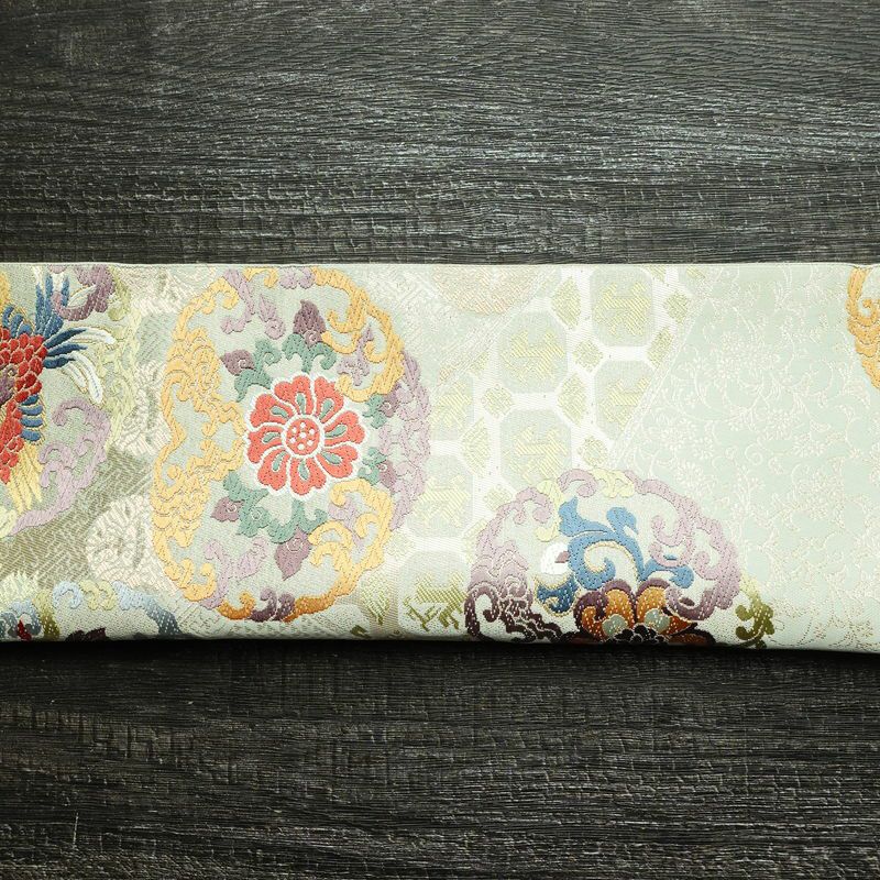 袋帯 六通柄 フォーマル用 正絹 幾何学柄・抽象柄 リサイクル帯 帯 箔 入学式 卒業式 結婚式 七五三 お宮参り 緑・うぐいす色_画像13