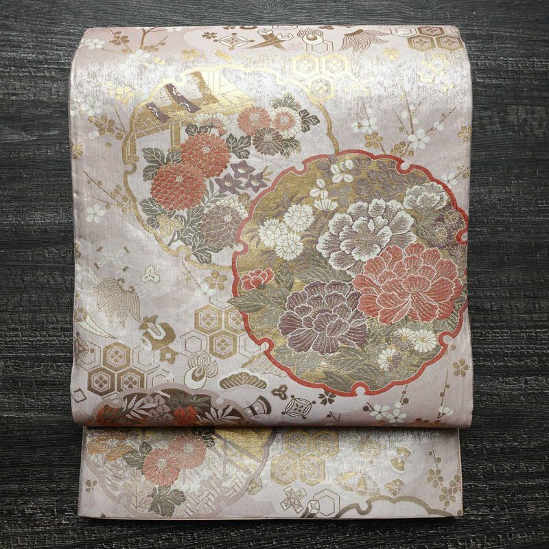 袋帯 六通柄 フォーマル用 正絹 花柄 箔 帯 入学式 卒業式 結婚式 金