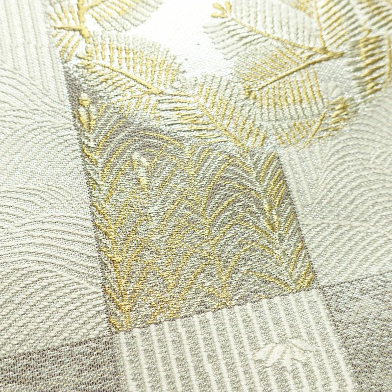 袋帯 六通柄 美品 フォーマル用 正絹 木の葉・植物柄 リサイクル帯 帯 結婚式 パーティー 上品 金・銀_画像7