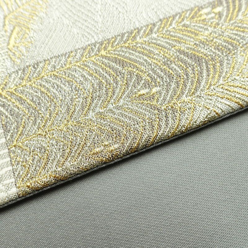 袋帯 六通柄 美品 フォーマル用 正絹 木の葉・植物柄 リサイクル帯 帯 結婚式 パーティー 上品 金・銀_画像13