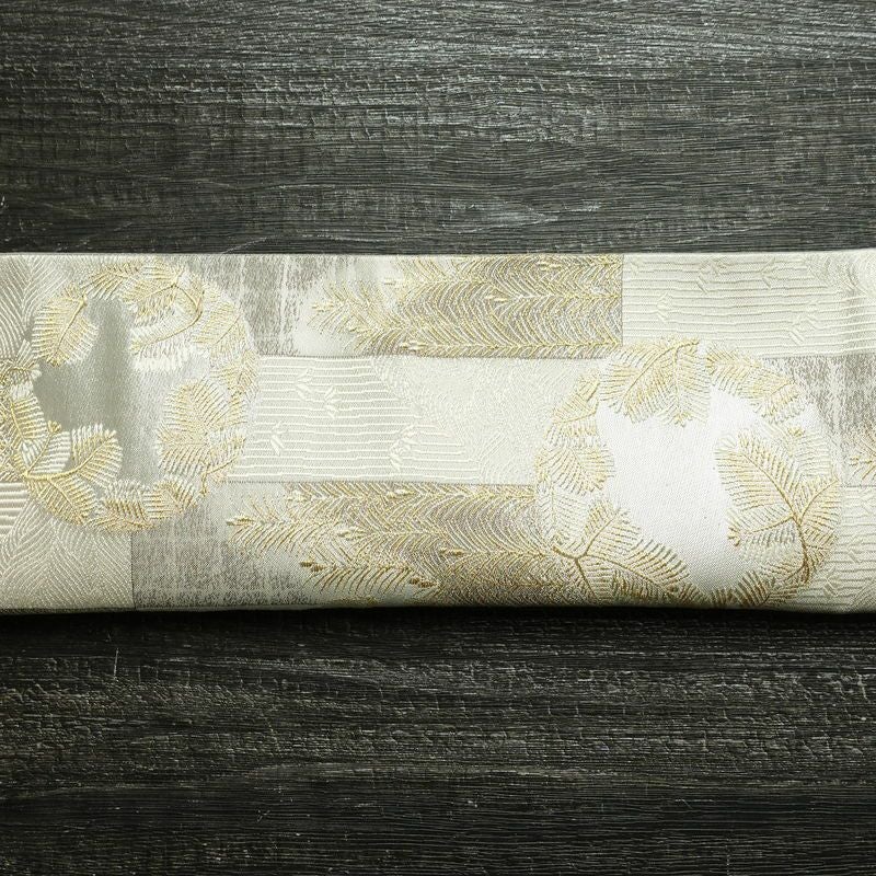 袋帯 六通柄 美品 フォーマル用 正絹 木の葉・植物柄 リサイクル帯 帯 結婚式 パーティー 上品 金・銀_画像16
