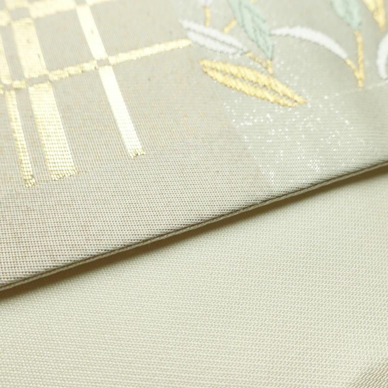 袋帯 六通柄 美品 フォーマル用 正絹 木の葉・植物柄 リサイクル帯 帯 入学式 卒業式 結婚式 七五三 パーティー お宮参り 上品 クリーム_画像13