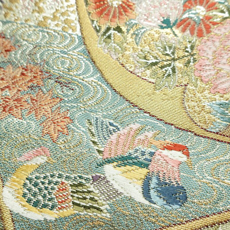 袋帯 六通柄 美品 フォーマル用 正絹 木の葉・植物柄 リサイクル帯 帯 入学式 卒業式 結婚式 七五三 パーティー お宮参り 上品 松 緑・うぐいす色_画像4